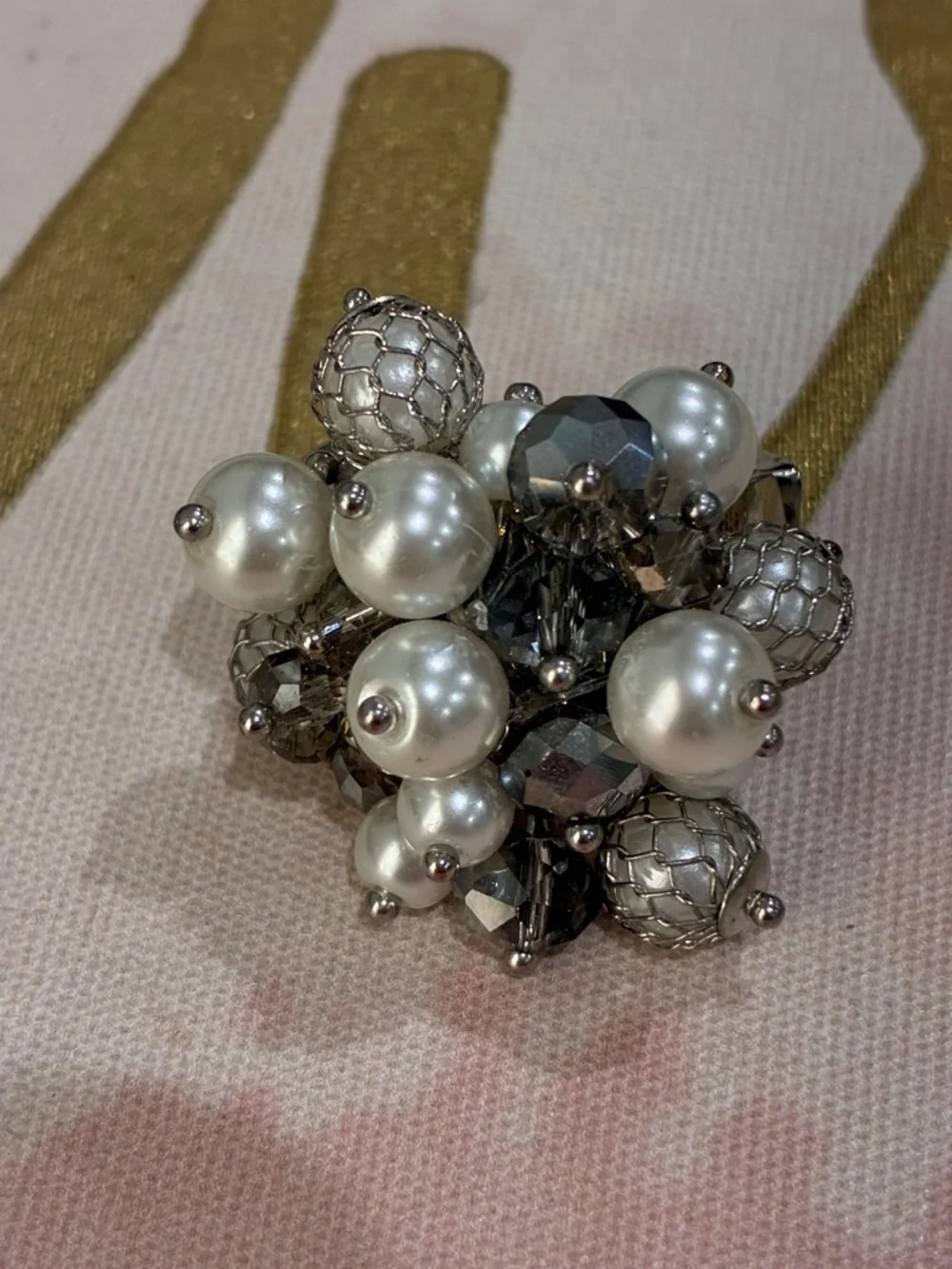 Cluster Pearl and Hematite Bead Statement Ring